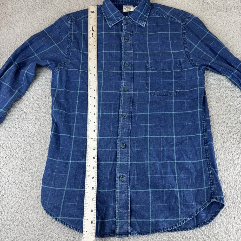 Faherty Shirt Mens Xs‎ Blue Window Pane Plaid Button Up Long Sleeve Casual